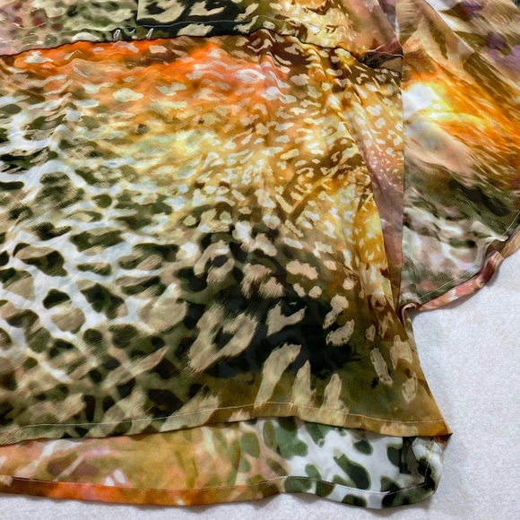 J Valdi Cheetah Top Animal Print Mustard Yellow Pink Butterfly Sleeves V… - Picture 4 of 10